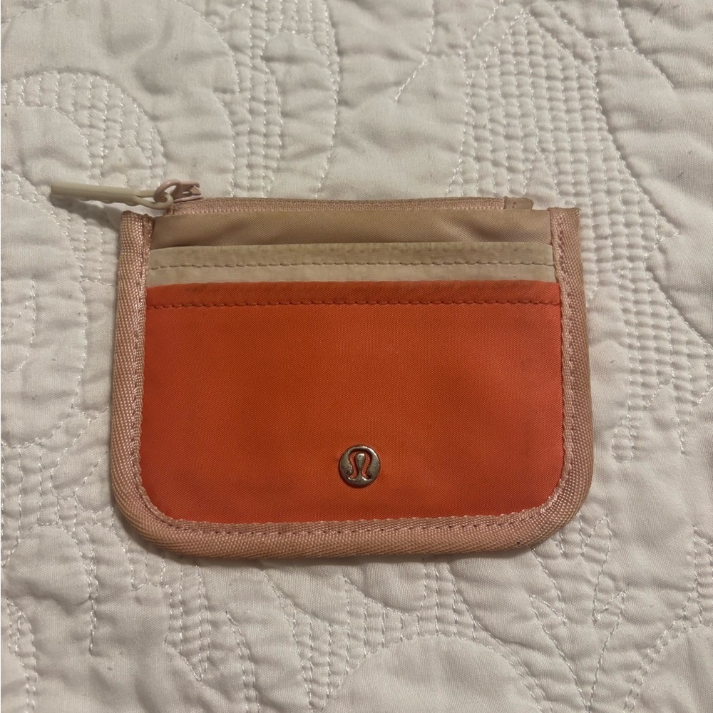 lululemon athletica Orange and Beige Small Zip Card Wallet